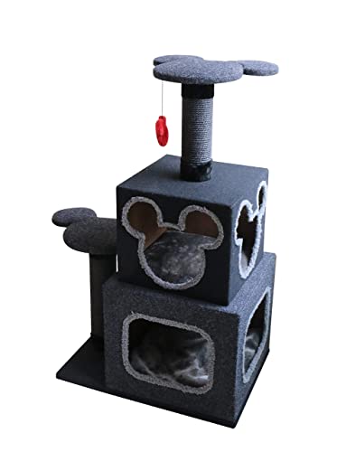 Penn-Plax Mickey Mouse Disney Cubical Cat Condo with Lounging Towers, Sisal Scratching Posts, and Swatting Toy - Bring The Magic of Disney into Your Home - Gray