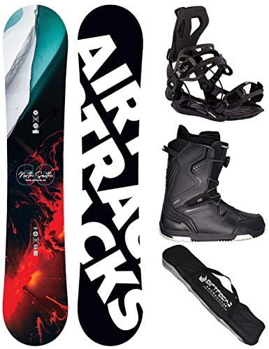 Airtracks Herren Snowboard Set Freestyle Freeride Board North South Four Wide 159 + Snowboard Bindung Master + Boots Strong ATOP 46 + Sb Bag