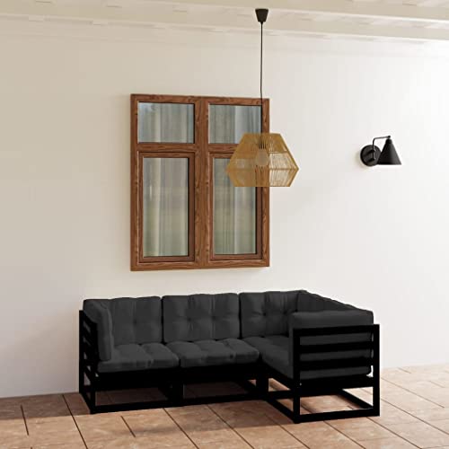 ZQQLVOO Lounge Sessel Terrassenmöbel Terassenmöbel Außen4-tlg. Garten-Lounge-Set mit Kissen Massivholz Kiefer
