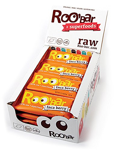 ROO'BAR Inca Berry (Physalis) - 20 Stück (20x 30g) - Rohkost-Riegel mit Superfoods (bio, vegan, glutenfrei, roh)