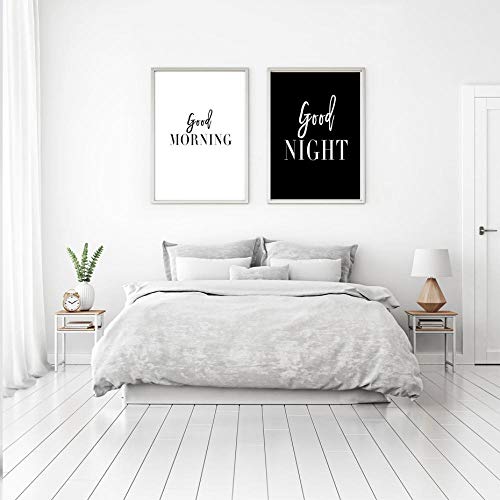 Good Morning Good Night Bedroom Wall Art Prints Canvas Paintings Black White Pictures Poster Gift Kids Room Decorative40x50cmx2 No Frame
