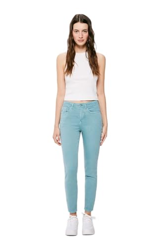 Springfield Damen Jeans Slim Cropped Eco Dye Jeanshose, Türkis/Ente, 34