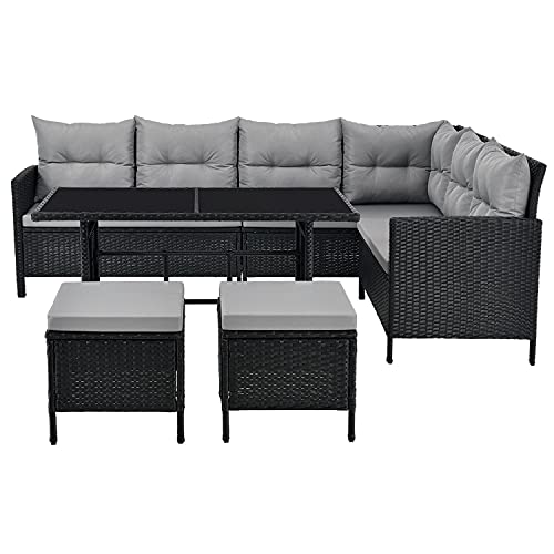 ArtLife Polyrattan Lounge Manacor | Gartenmöbel Set mit Sofa, Tisch & 2 Hockern | Bezüge grau | Sitzgruppe für Garten, Terrasse & Balkon