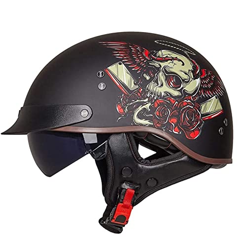 DJCALA Motorrad Halbhelme Brain-Cap · Halbschale Jet-Helm Roller-Helm ECE-Zertifizierung Scooter-Helm Mofa-Helm Retro Motorrad Half Helm mit Built-in Visier für Cruiser Chopper Biker (L, 3)