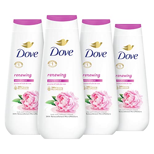 Dove Body Wash Renewing Peony and Rose Oil 4 Count for Renewed, Healthy-Looking Skin Gentle Skin Cleanser with 24hr Renewing MicroMoisture 20 oz