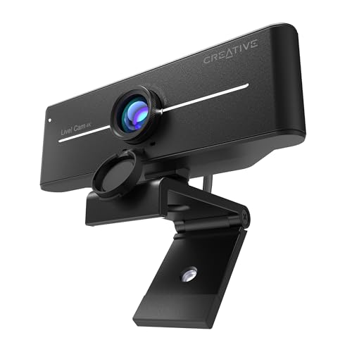 Creative Live! Cam Sync 4K UHD USB Webcam mit Gegenlichtkompensation, bis 40 FPS, 95° Weitwinkelobjektiv, Sichtschutzobjektiv, integrierte Mikrofone, Plug & Play für PC und Mac