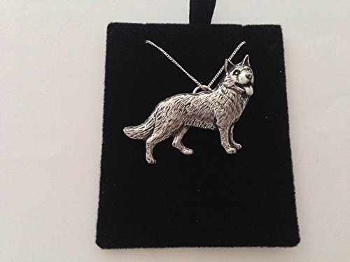 Prideindetails D2 Schäferhund Anhänger aus echtem 925er Sterlingsilber, handgefertigt, 66 cm lange Kette, mit Geschenkbox