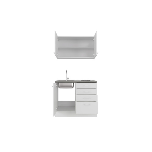 Flex-Well Miniküche, mit E-Geräten, Gesamtbreite: 100 cm, Arbeitsplatte mit Melaminharz-Beschichtung - weiss