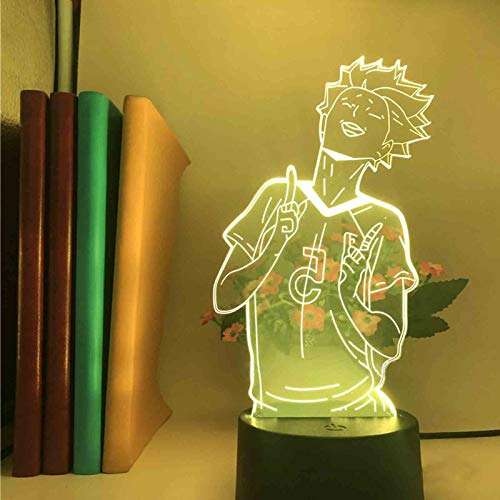 3D Illusion Lampe LED Nachtlicht Anime Haikyuu Hinata Shoyo Kageyama Tobio Figur Acryl für Kinderzimmer Dekor Tischlampe (7 Color Touch + Remote)
