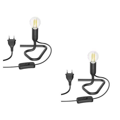 ledscom.de Tischleuchte TRIN schwarz mit Stecker und Schalter inkl. E14 LED Lampe, 3-Stufen-dimmbar über Lichtschalter, warmweiß, W, je 542lm, 2 Stk.