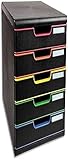 Exacompta 301914D Modulo Ablagebox (für Dokumente in Format DIN A4, 35 x 28,8 x 32 cm, mit 5 Laden, robust und stabil) schwarz / harlekin