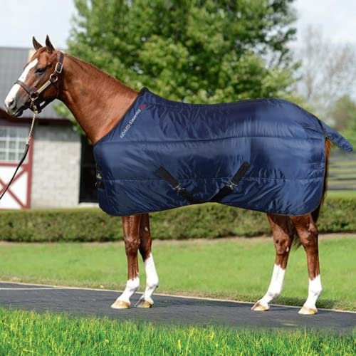 Horses, Stalldecke Essential 350gr, Hervorragend Verarbeitete Decke, Nützlich zum Schutz des Pferdes vor Temperaturschwankungen und Insekten (145 cm, Blau/Schwarz)
