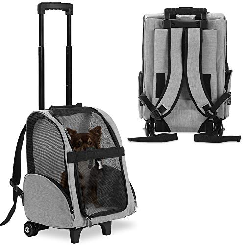 KOPEKS Deluxe-Rucksack/Reisetasche für Haustiere mit Doppelrollen, Medium, grau