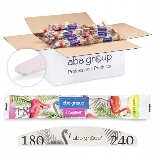 Aba Group Professionell Nagelfeilen 180/240 Halbmond Slim Flamingo Sichere Verpackung, Hochwertig Nagelfeile Set, 500 Stück