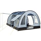 CampFeuer Campingzelt für 4 Personen | Großes Familienzelt mit 3 Eingängen und 5.000 mm Wassersäule | Tunnelzelt | blau/grau | Gruppenzelt | So Macht Camping Spaß!