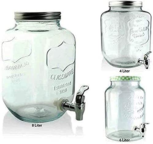 Riyashop Saftspender 5/8 L aus Glas mit Zapfhahn Wasserspender Getränkespender Landh (8 L)