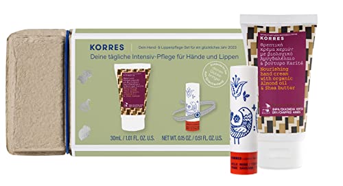 KORRES Pflegendes Hand- und Lippen Pflegeset, Geschenkset aus Wild Rose Lipbalm 4,5g + Handcreme 30 ml + Greek Charm