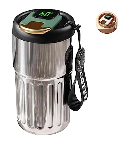 Aoguaro Kaffee-Thermoskanne mit Temperaturanzeige, Kaffeetassen mit Deckel, tragbarer Edelstahl-Isolierbecher mit Griff, sowohl heiß als auch kalt, Männer Frauen Traveler Cup