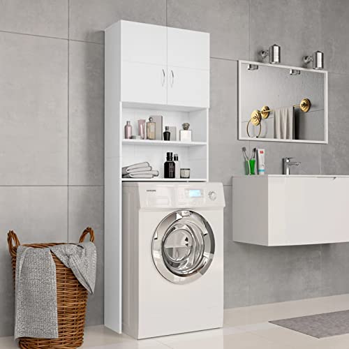 Atlojoys Waschmaschinenschrank, Hochschrank, Waschmaschine Schrank, Badezimmerschrank, Badschrank, für Waschmaschine Trockner WC, Weiß 64×25,5×190 cm Spanplatte