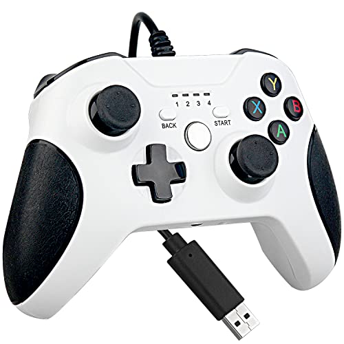 OSTENT Wired USB Controller Joystick Gamepad für Microsoft Xbox One / Xbox One S / Windows PC Laptop Farbe Weiß