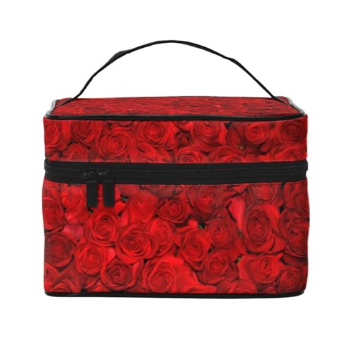 Blue Sky Winter Tree Reise-Make-up-Tasche, tragbare Kosmetiktasche für Frauen und Mädchen – stilvoll und geräumig, Rose steht für Liebe, Einheitsgröße