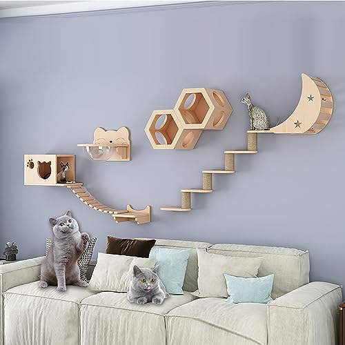 Kletterwand Katzen, Katzen Kletterwand, Kratzbaum Wand, Eiche, Platzsparend, mit Reserviertem Loch, Einfache Installation (Size : B7)
