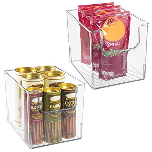 mDesign 2er-Set Aufbewahrungsbox für Lebensmittel – Küchen Ablage mit offener Vorderseite für Kühlschrank, Schrankfach oder Gefriertruhe – Kühlschrankbox aus BPA-freiem Kunststoff – durchsichtig