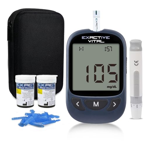 Exactive VITAL Blutzuckermessgerät, Blutzucker-Kit, Diabetes-Blutzucker-Test-Kit mit 50 Teststreifen und 50 Lanzetten - mg/dL