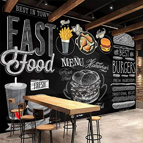 Benutzerdefinierte Wandbild Tapete 3D Mode Tafel Handgemalt Fast Food Hamburger Restaurant Hintergrund Wanddekor Retro Tapeten 400 cm (L) × 280 cm (H)
