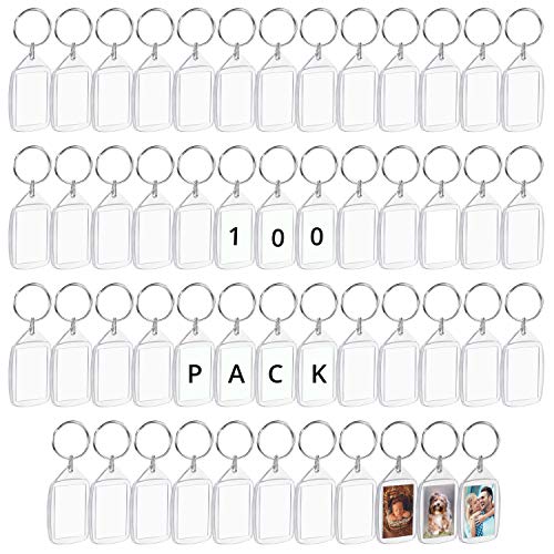 Acryl Foto Schlüsselanhänger (100 Stücke) - 3,4 x 5,4cm Transparente Leerer Schlüsselbund - Personalisierte Eingefügte Bilder - Schlüsselring für Kunststoff Schlüselanhänger für Frauen, Männe