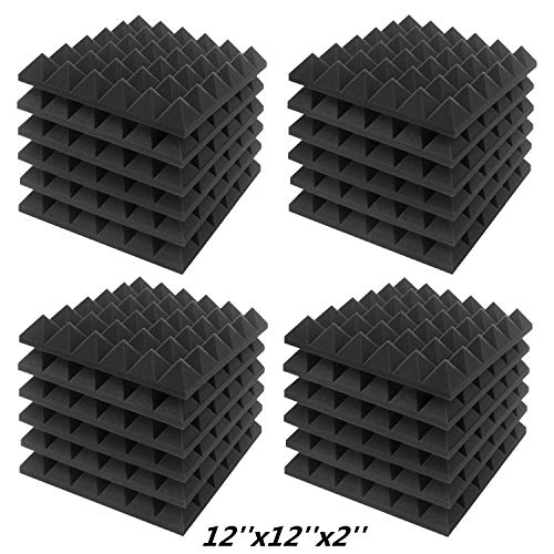JBER Akustikschaumstoff-Platten, 5,1 x 30,5 x 30,5 cm, Schalldämmung für Studiowände, schalldämmend, feuerfeste Pyramidenkeilfliesen 24 Pack anthrazit