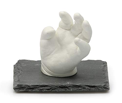 Lucky Hands® 3D-Abformset ohne Zubehör | Handabdruck, Gipsabdruck (mit Schiefersockel 10 x 10 cm)