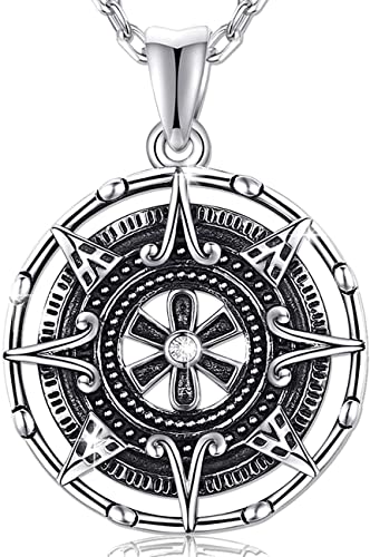 Kompass Halskette für Frauen, Sterling Silber Anhänger, Maya Kalender Schmuck Charme