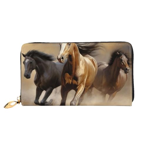 YoupO Laufende Pferde Malerei Brieftasche für Frauen Leder Geldbörse mit Reißverschluss Münztaschen Mode Handtasche Tasche, Schwarz , Einheitsgröße