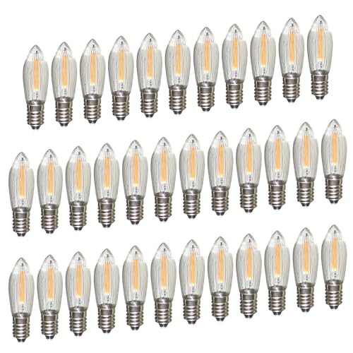 Erzgebirgslicht - AUSWAHL - 35 Stück LED Filament Topkerze 34 V 0,2 W für 7 Brennstellen E10 Riffelkerze Ersatzbirne Glühbirne Glühlämpchen für Lichterketten Pyramide Schwibbogen