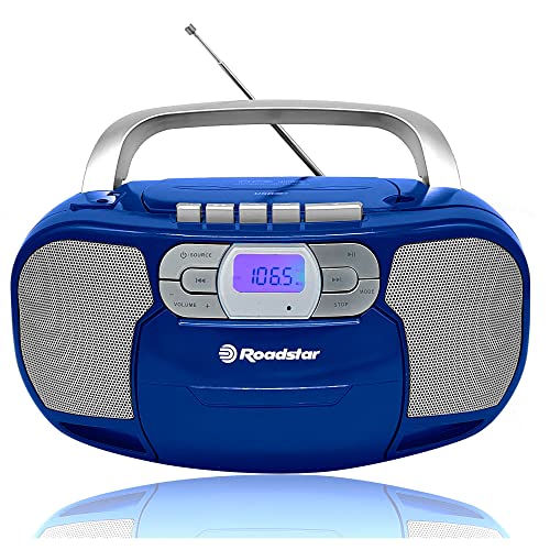 Roadstar RCR-4635UMP/BL Tragbare CD-Radio Kassette, Digitalradio PLL FM, CD-MP3-Player, USB, AUX-IN, Kopfhörerausgang, Blau