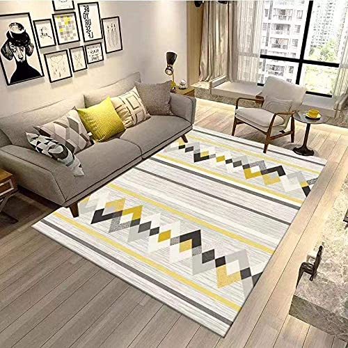 Moderner extra großer Teppich, Schlafzimmer, Wohnzimmer, Heimdekoration, Bodenmatte, geometrisches Diamant-Puzzle, Schwarz / Gelb, 80 x 120 cm