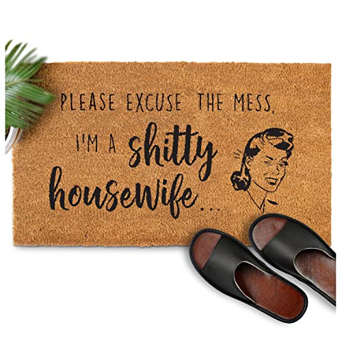 Shitty Housewife Fußmatte 76.2x43.2 cm, lustige Fußmatte, Willkommens-Fußmatte, Bauernhaus-Fußmatte, lustige Willkommensmatte Haustür, lustige Outdoor-Matte, Bauernhaus-Willkommensmatte