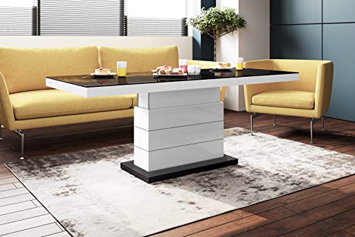 Design Couchtisch Tisch Matera Lux H-333 Schwarz/Weiß Hochglanz höhenverstellbar ausziehbar Wohnzimmertisch Esstisch