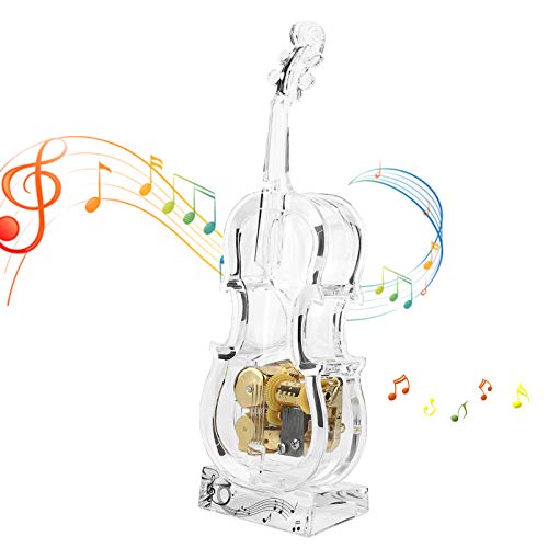 Cello Spieluhr, Vintage Wind-up Musikinstrument Modell klar Acryl Violine Cello Spieluhr Weihnachten Geburtstagsgeschenke für Jungen Mädchen Kinder Spielzeug handbetätigt
