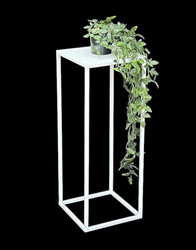DanDiBo Blumenhocker Metall Weiß Eckig 50 - 70 cm Blumenständer Beistelltisch 96482 Blumensäule Modern Pflanzenständer Pflanzenhocker (60 cm)