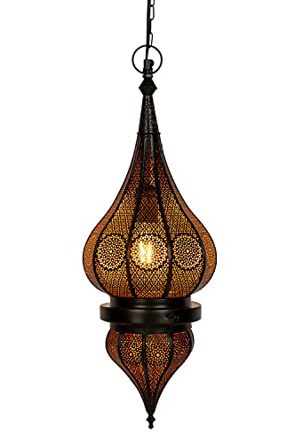 Orientalische Lampe Pendelleuchte Schwarz Fayna 55cm E27 Lampenfassung | Marokkanische Design Hängeleuchte Leuchte aus Marokko | Orient Lampen für Wohnzimmer Küche oder Hängend über den Esstisch