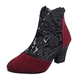Damen Sandalen Sandalette Kleid Schuhe Atmungsaktives Netz Bestickte Schuhe Pumps High Heels Sommer Outdoor Sandals Freizeitschuhe(1-Rot/Red,41)