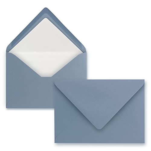 200 Briefumschläge in Graublau (Blau) mit weißem Innenfutter - Kuverts in DIN B6 Format - 12,5 x 17,6 cm - Seidenfutter - Nassklebung