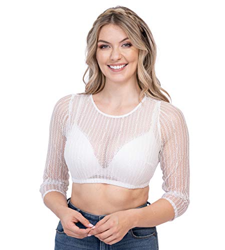 Schöneberger Trachten Couture Elegante Dirndlbluse Elli - Damen Dirndl Bluse mit edlen Spitzen Muster - Lange Ärmel aus Spitze und transparent - Elli (34, Creme)