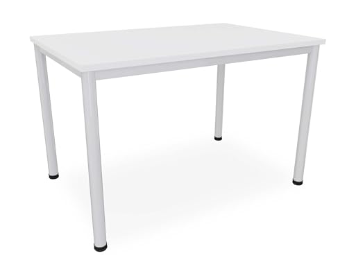 Schreibtisch in verschiedenen Größen und Farben graues Metallgestell Konferenztisch Besprechungstisch Arbeitstisch Universaltisch Bürotisch Verkaufstisch (B: 120 cm x T: 80 cm, Weiß)