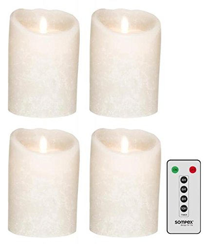 sompex 4er Set Flame LED Echtwachskerzen 12,5cm weiß Frost mit Fernbedienung, 35740, Adventskranz-Set