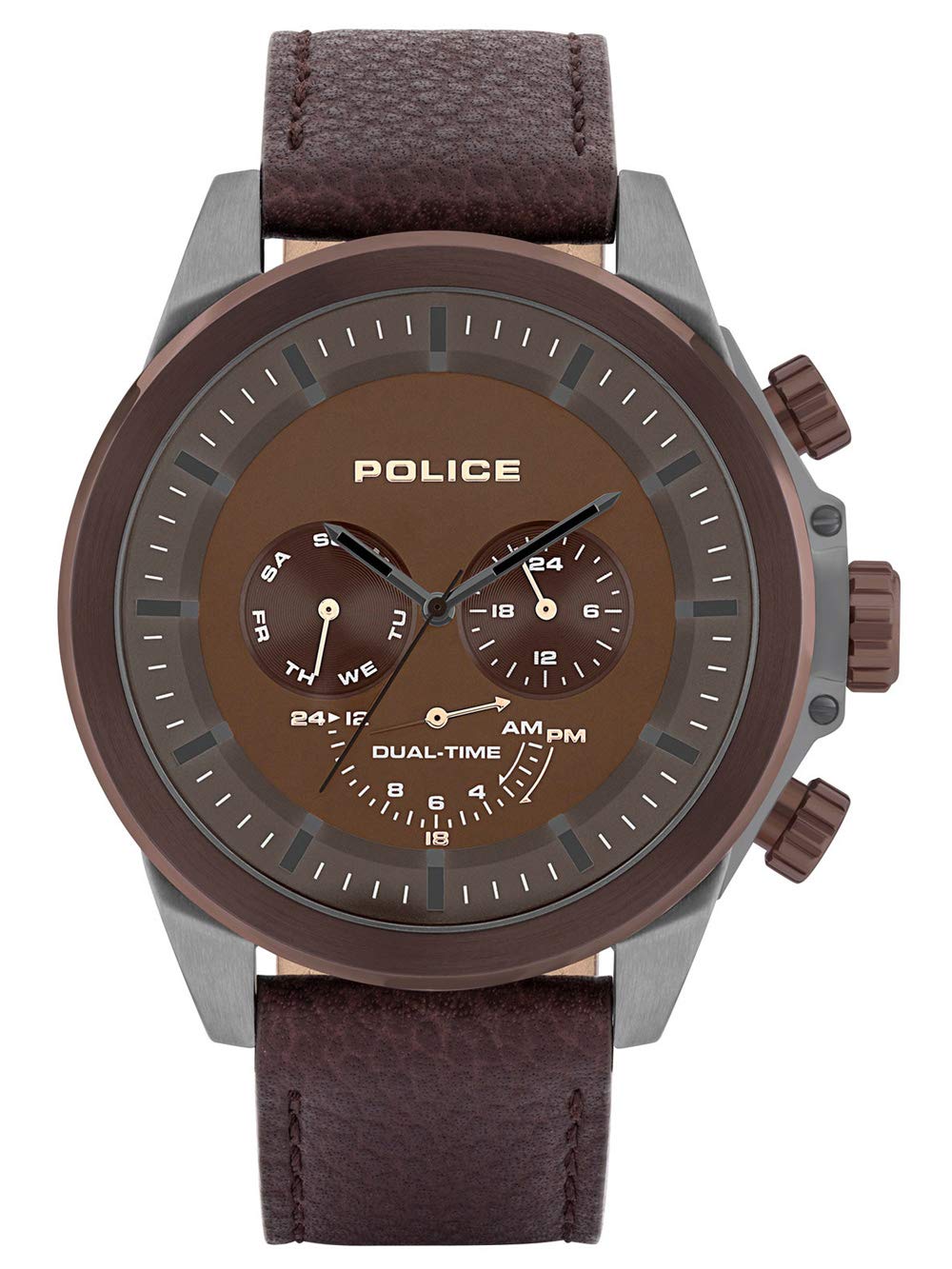 Police Unisex Erwachsene Analog Quarz Uhr mit Leder Armband PL15970JSUBZ.12