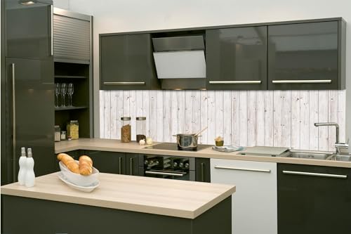 Dimex Küchenrückwand Folie Selbstklebend ALTE WEIßE HOLZWAND 260 x 60 cm | Klebefolie - Dekofolie - Spritzschutz für Küche