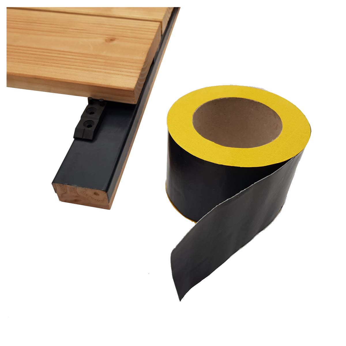 My Plast Terrassen-Abdeckband – selbstklebendes Holz-Schutzband, Entkopplungsband für den Terrassenbau, 10.000 x 75 x 0,6 mm, 2 Stück, Schwarz…